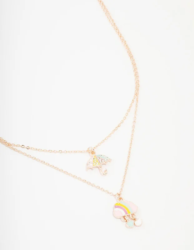 Butterfly Necklace for Women-Kids Rose Gold Enamel Cloud & Rain Layered Necklace