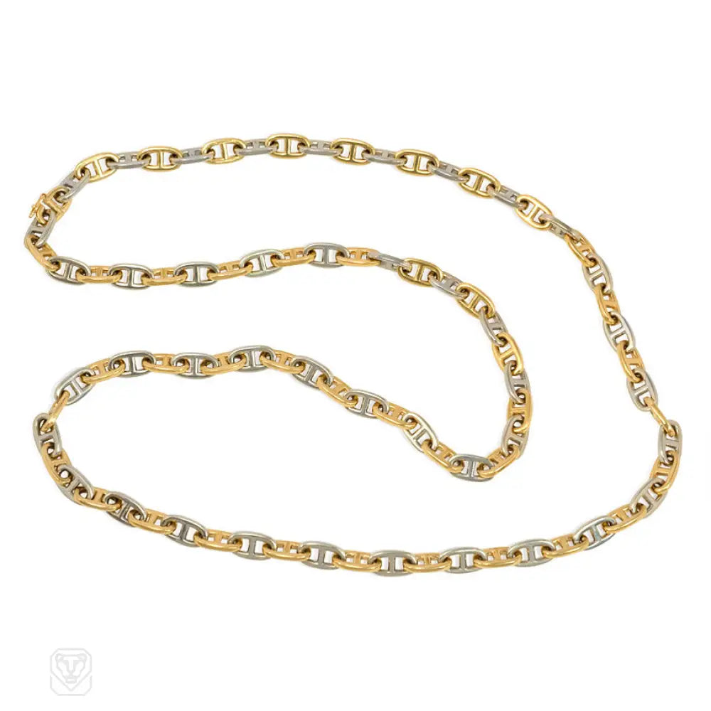 Silver Infinity Necklace-Two-color gold anchor chain necklace, Hermès