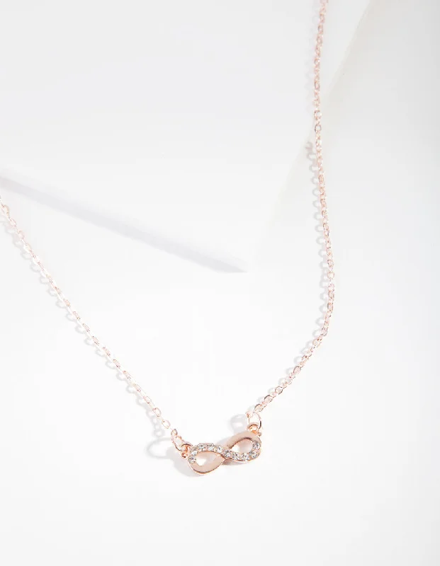 Unique Heart Necklace-Rose Gold Simple Diamante Infinity Necklace