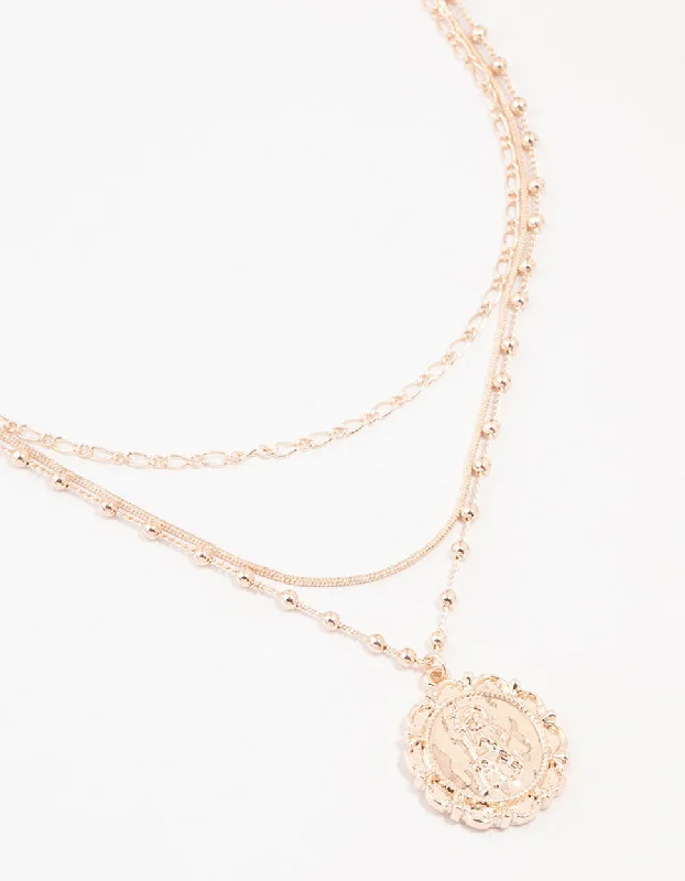 Cute Heart Necklace-Rose Gold Plated Plated Sterling Silver Pendant Layered  Necklace