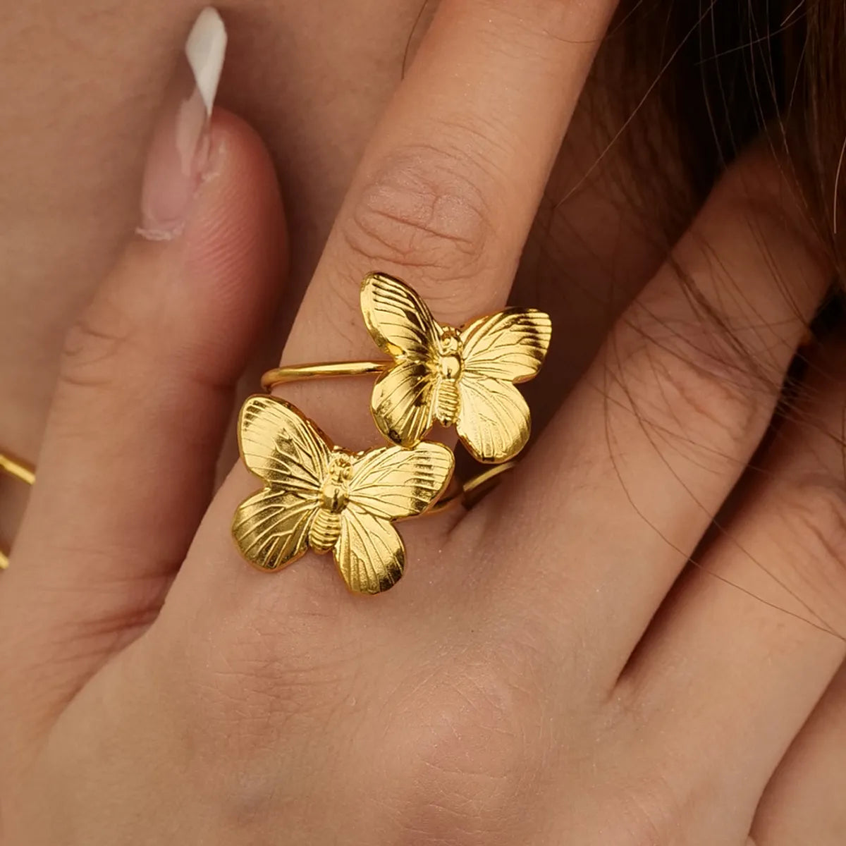 Sterling Silver Cocktail Ring-Elegant Retro Butterfly Stainless Steel Plating 18k Gold Plated Open Rings