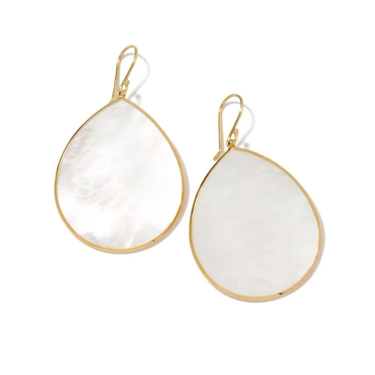 Clear Crystal Earrings-18k Polished Rock Candy Mother of Pearl Earrings