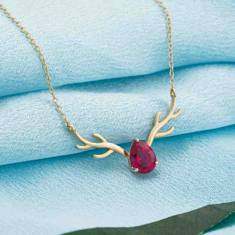 Silver Infinity Pendant Necklace-Golden Deer Antler Pink Sapphire Necklace