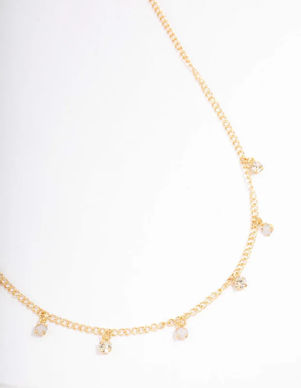 Layered Heart Necklace-Gold Alternate Diamante Necklace