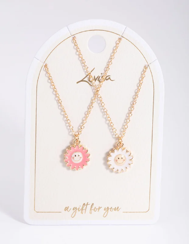 Natural Crystal Necklace-Gold Happy Flower Necklace Pack