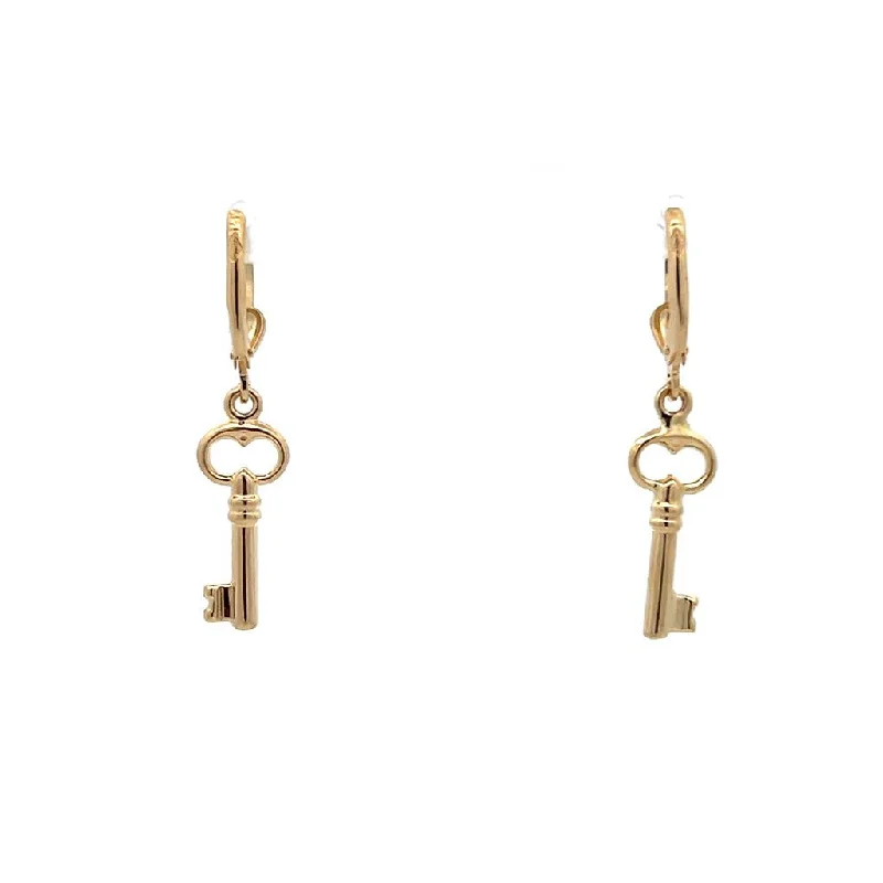 Colorful Gemstone Earrings-Estate 14K Yellow Gold Key Drop Earrings