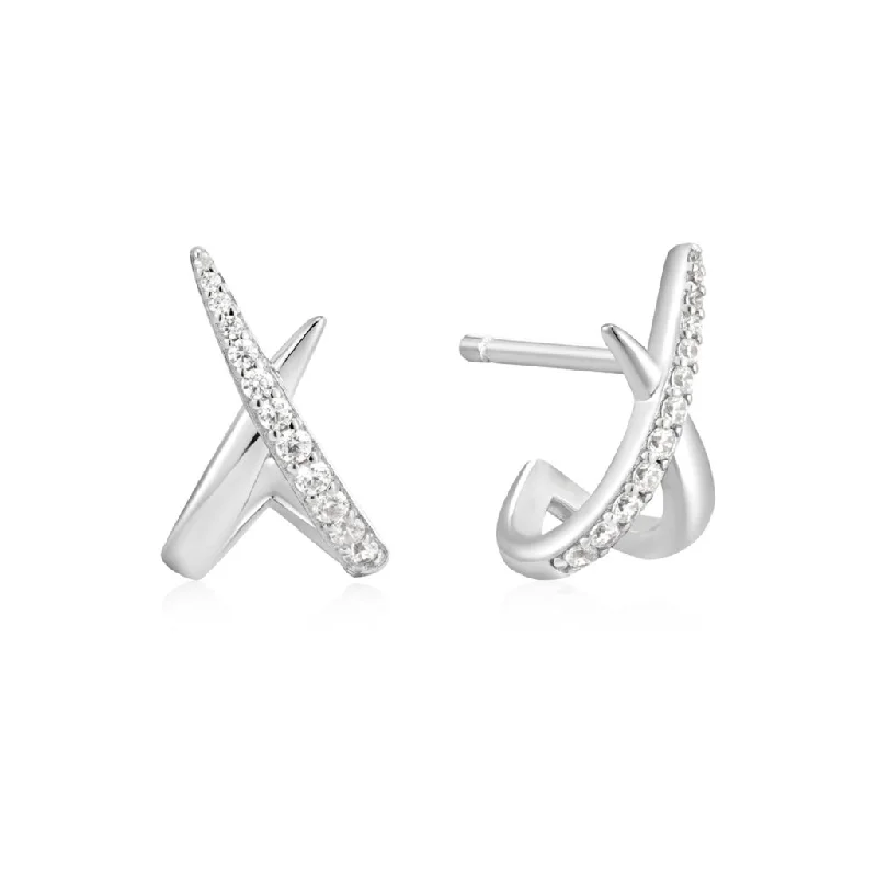 Simple Hoop Earrings-Sterling Silver Cubic Zirconia Kiss Stud Earrings by Ania Haie