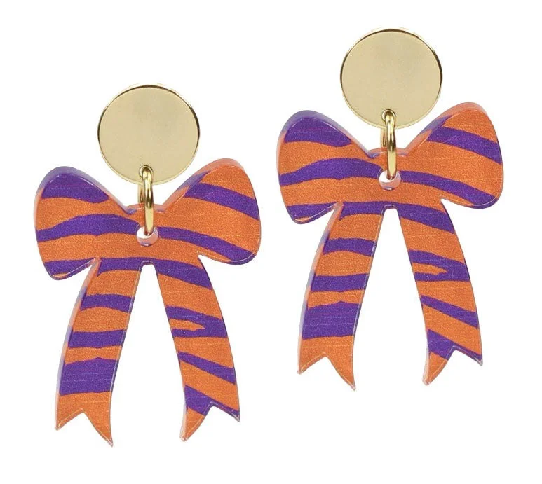 Antique Gold Earrings-Gameday Bow Earring - Tiger