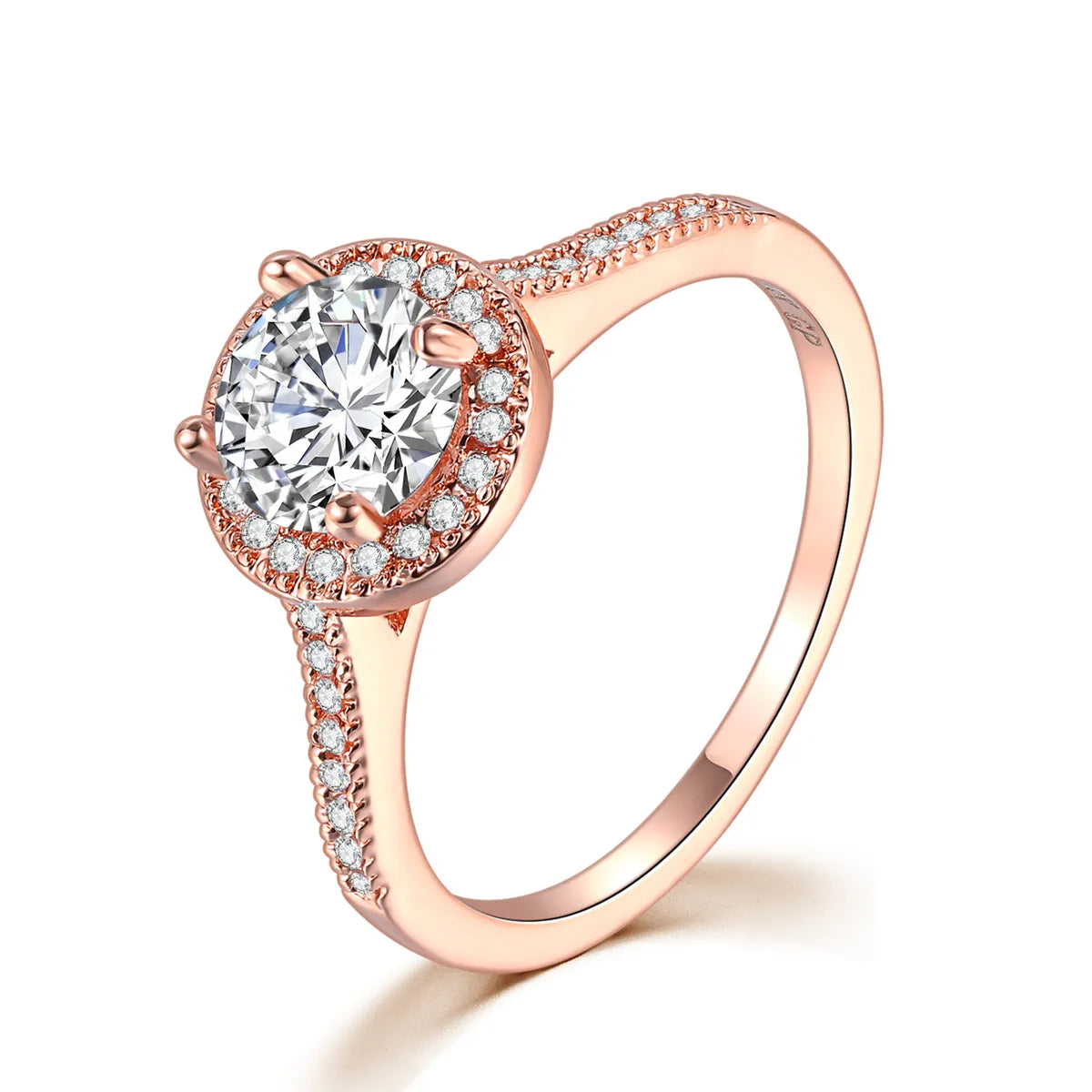 Round Rose Gold White Stone