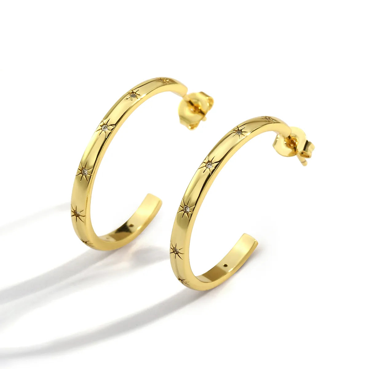 Handcrafted Silver Ring-Simple Style C Shape Plating Copper Zircon 18k Gold Plated Ear Studs