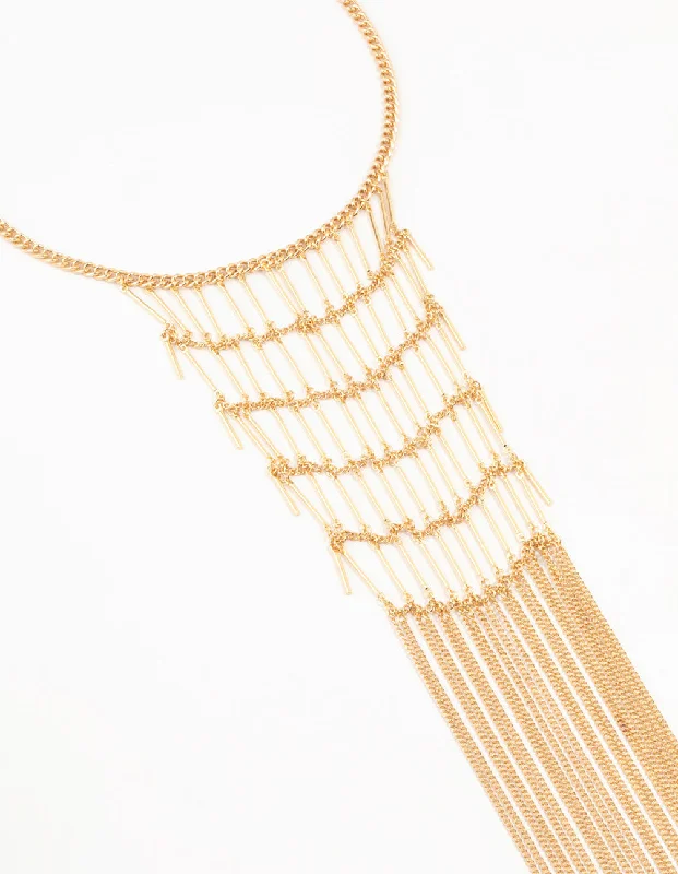 Simple Bar Pendant Necklace-Gold Multirow Statement Necklace