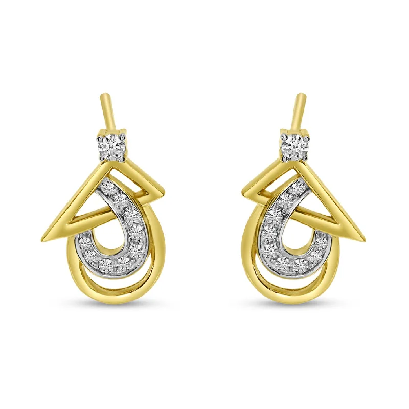 Custom Pearl Earrings-14K Two Tone Gold 0.11ctw Diamond Geometric Drop Earrings