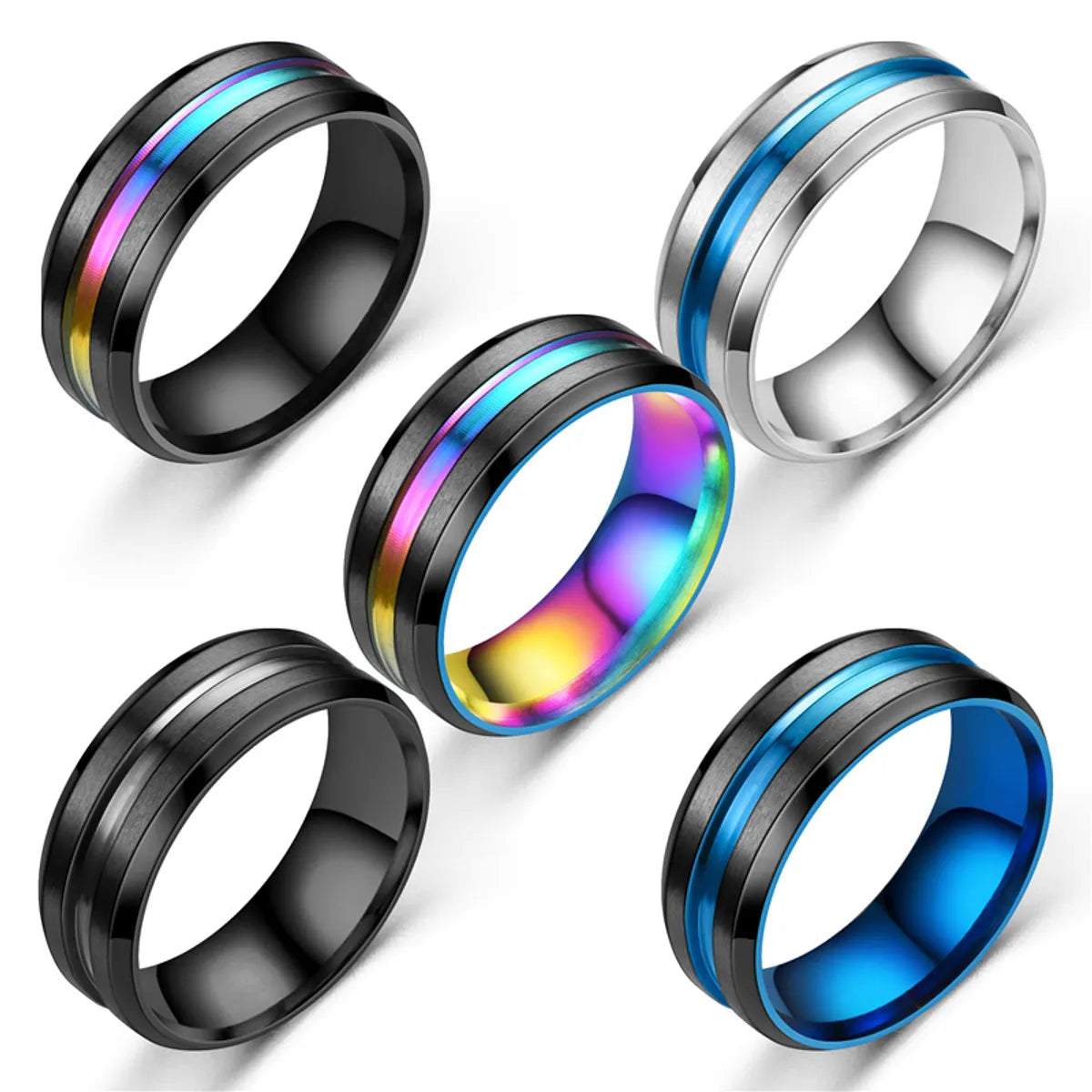 Titanium Wedding Band Set-New Simple Titanium Steel Beveled Edge Slotted Color Ring Wholesale Gooddiy