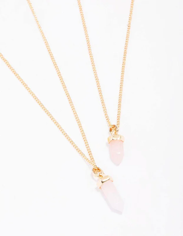 Long Diamond Pendant Necklace-Gold Semi-Precious Shard Necklace Pack