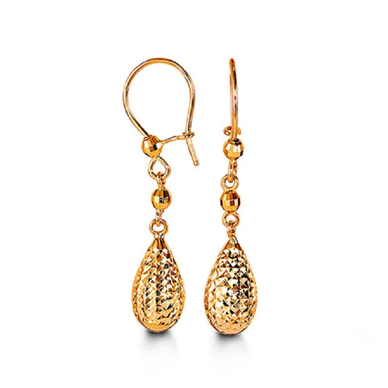 White Pearl Earrings-10K Yellow Gold Ki'ds Diamond Cut Drop Earrings