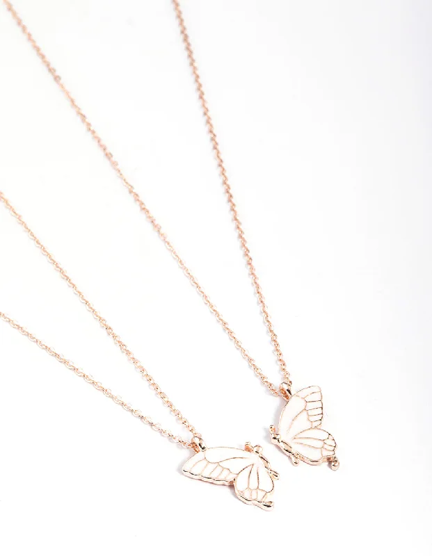 Custom Gold Charm Necklace-Rose Gold Best Friend Butterfly Necklace Pack