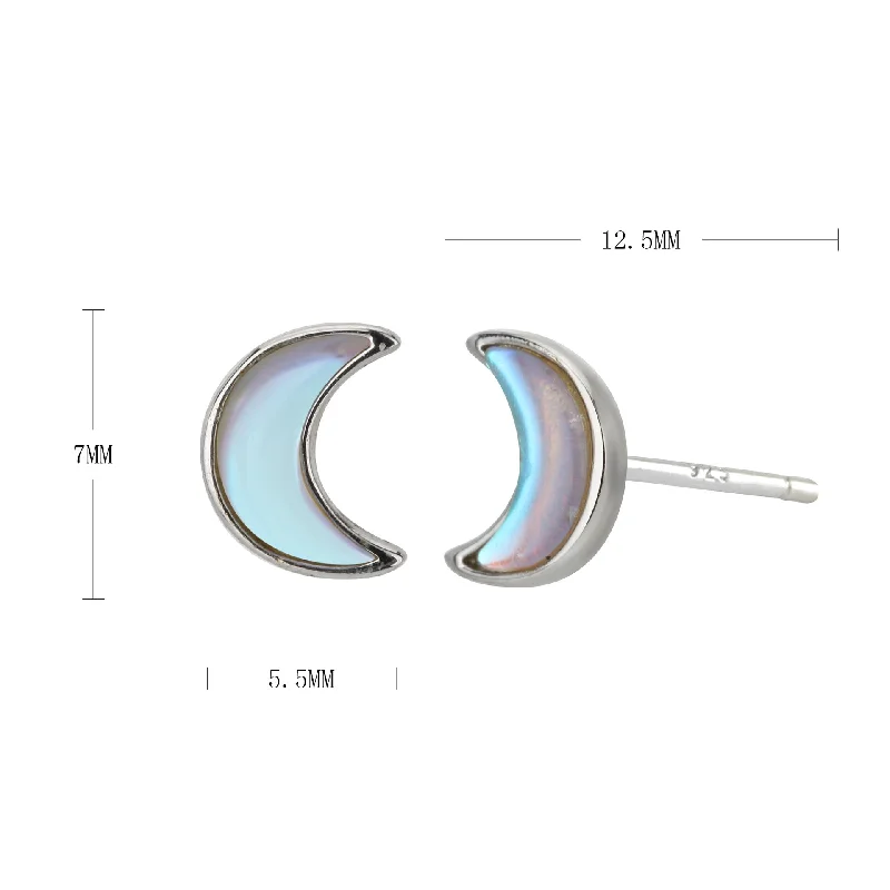 Classic Wedding Ring-1 Pair Simple Style Classic Style Moon Inlay Sterling Silver Opal Ear Studs