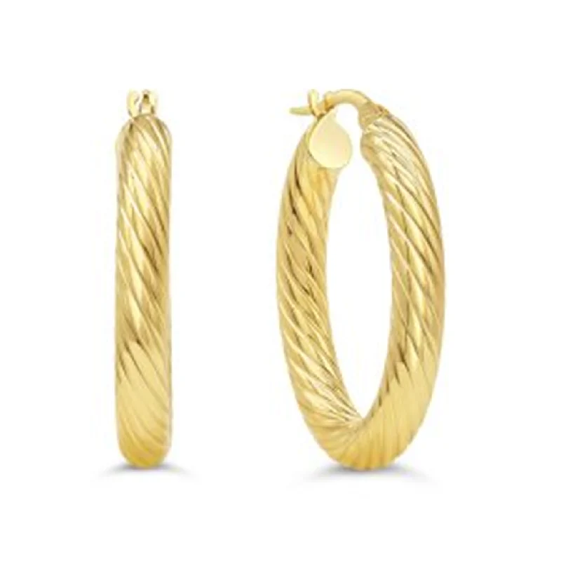 Pearl Earrings for Weddings-10K Yellow Gold Ribbed Twist Hoop Earrings