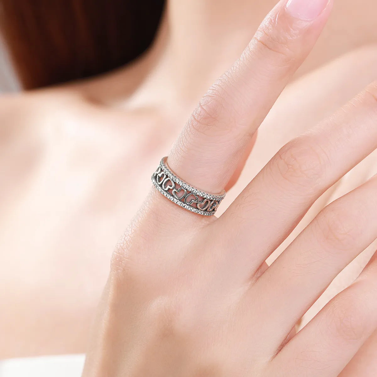 Infinity Ring for Women-Romantic Heart Shape Sterling Silver Plating Inlay Zircon Rings