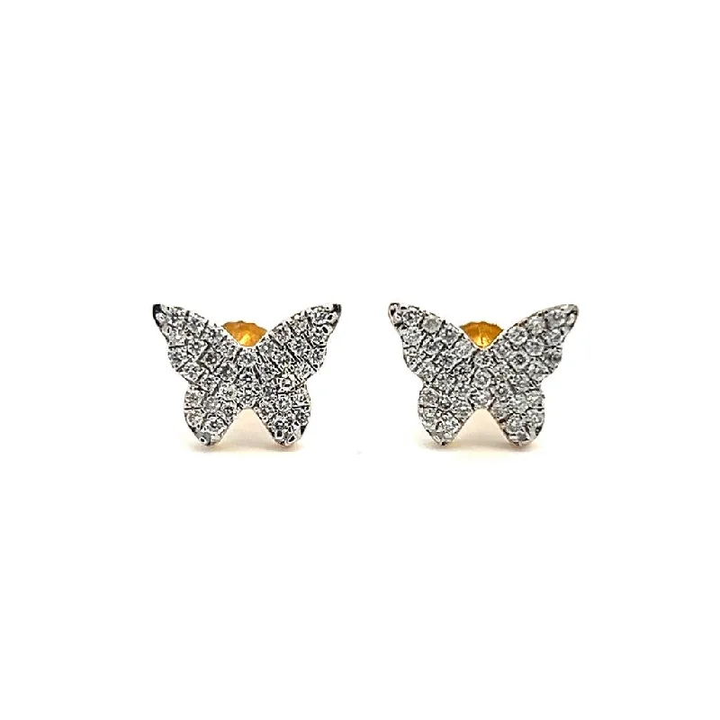 Custom Earrings with Name-14K Two Tone Gold 0.20ctw Diamond Butterfly Stud Earrings