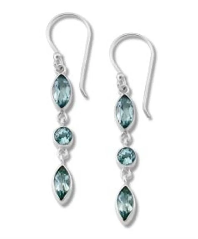 Fashion Bead Earrings-Sterling Silver Marquise & Round Blue Topaz Drop Earrings by Samuel B.