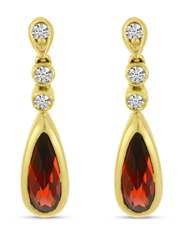 Custom Designed Earrings-14K Yellow Gold Pear Garnet & Diamond Drop Earrings