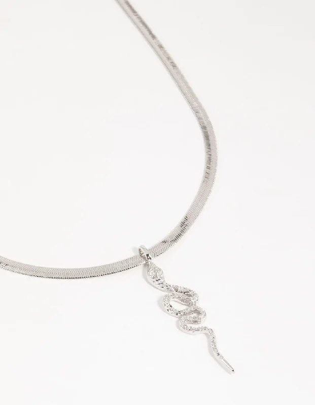 Artistic Silver Necklace-Silver Snake Pendant Necklace