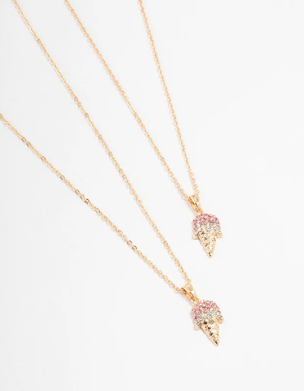 Bead Chain Necklace-Gold Ice Cream Necklaces 2-Pack