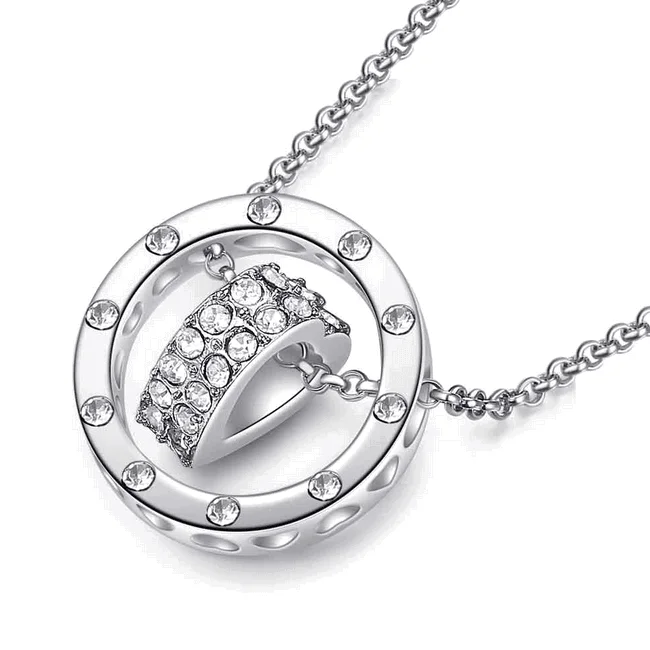 Silver Chain Necklace-Heart Necklace with Cubic Zirconia Stones