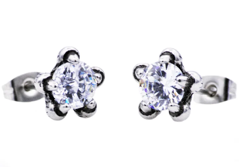 Unique Drop Earrings-Men's 10mm Stainless Steel Claw Stud Earrings With Cubic Zirconia